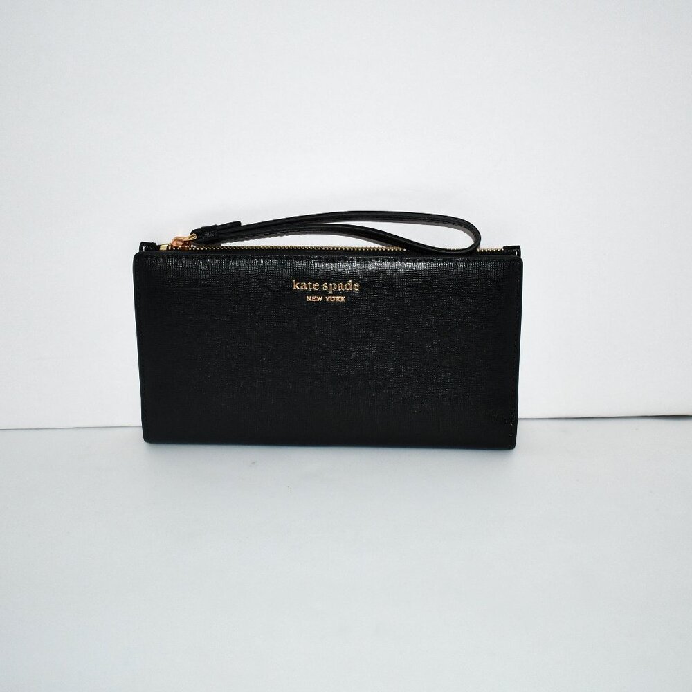 kate spade Morgan Saffiano Leather Continental Wristlet in Black # KB251 NW OUT